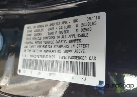 2011 Honda Accord 2.4 Ex z USA, uszkodzony, nr VIN 1HGCS1B71BA001695